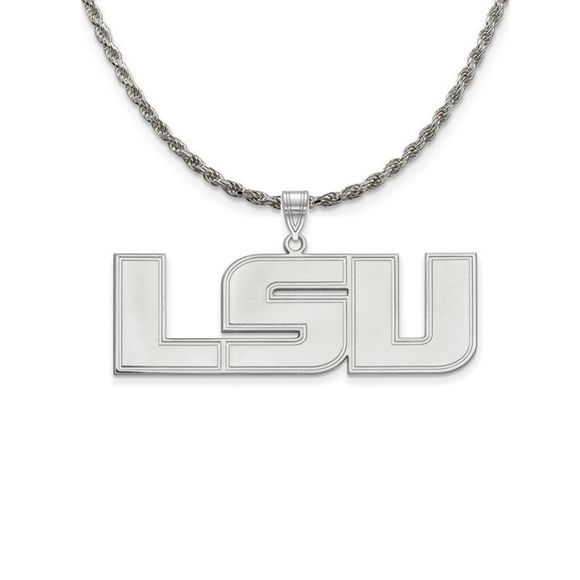 Sterling Silver Louisiana State XL Pendant Necklace - 20 Inch